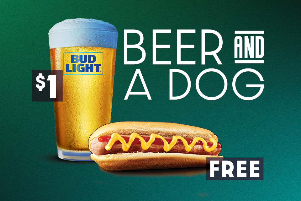 BEER & A DOG- $1 BEER & 1 FREE HOT DOG